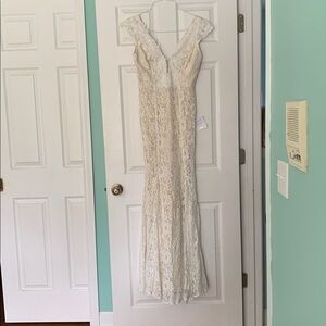 Lulus Everly Embroidered Lace Mermaid Bridal Wedding Dress